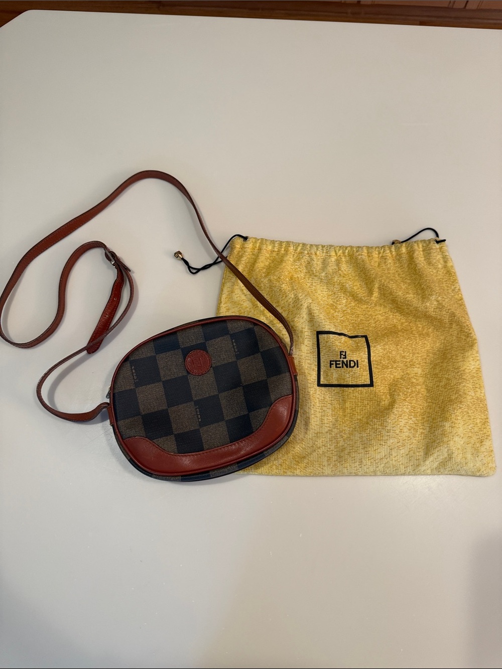 Vintage Fendi Roma 1925 Checkered Canvas and Leather Crossbody Bag with Dust Bag - Picture 1 of 12